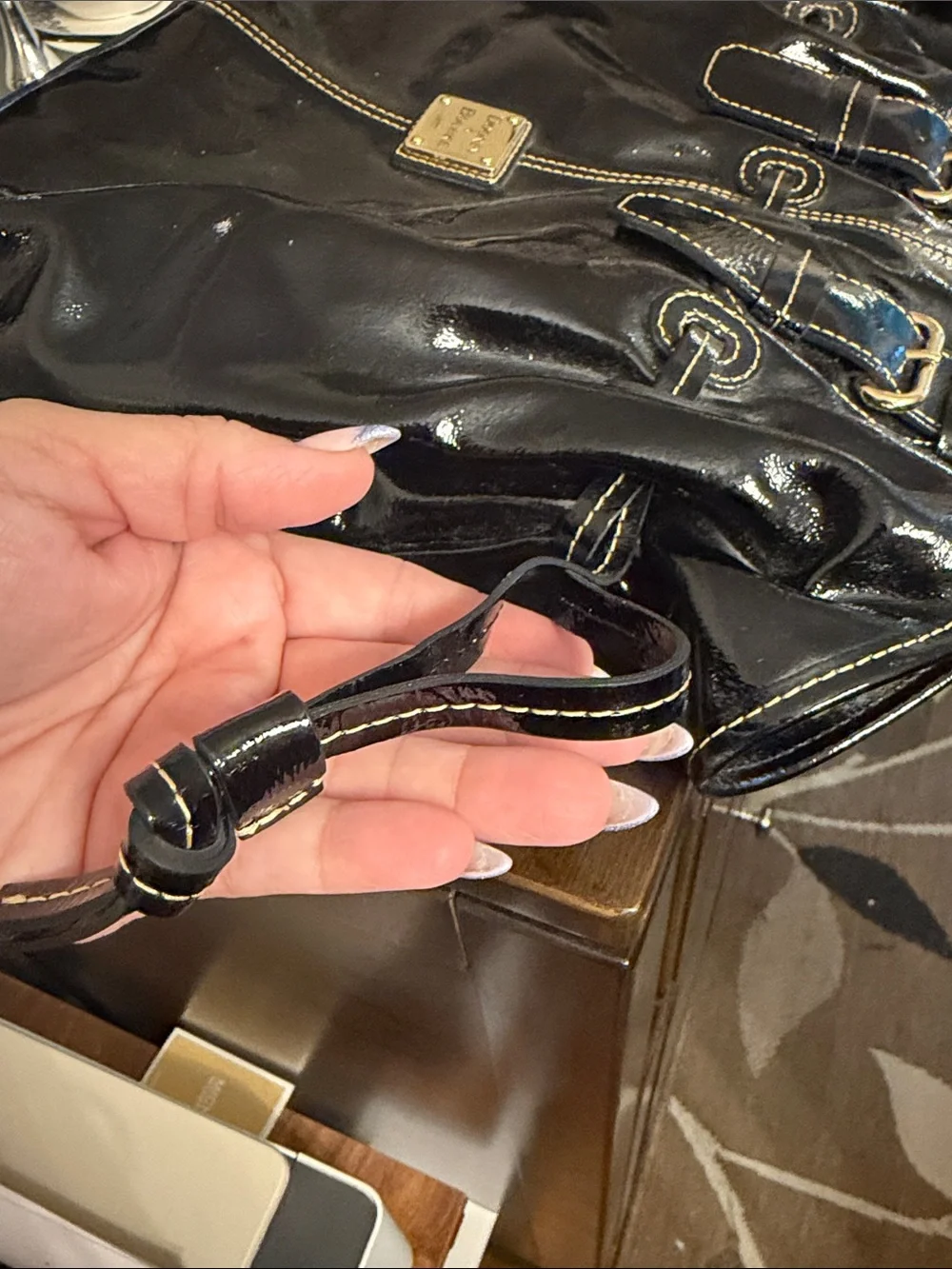 Dooney & Bourke Chiara Black Patent Leather Tote Bag
